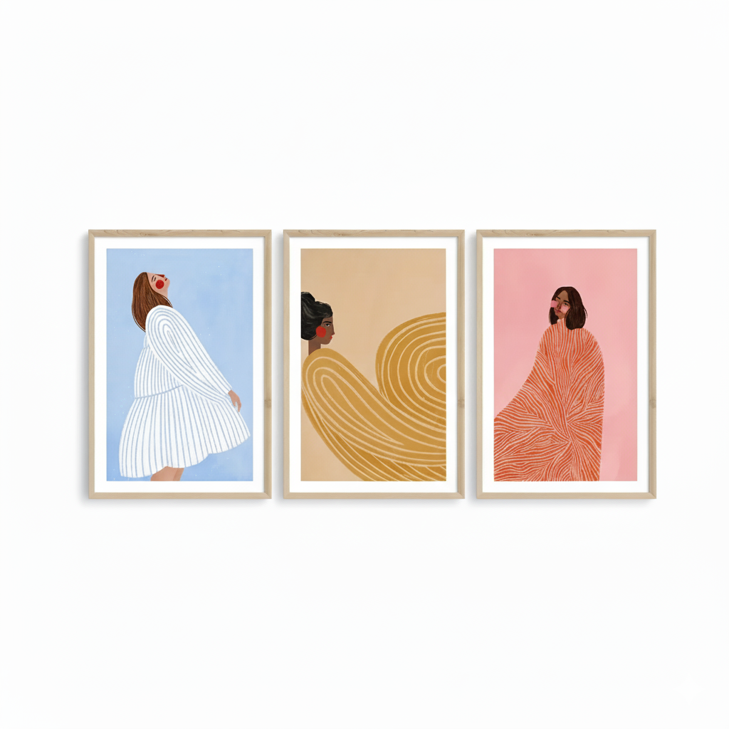 3-Piece Colorful Abstract Stripes Woman