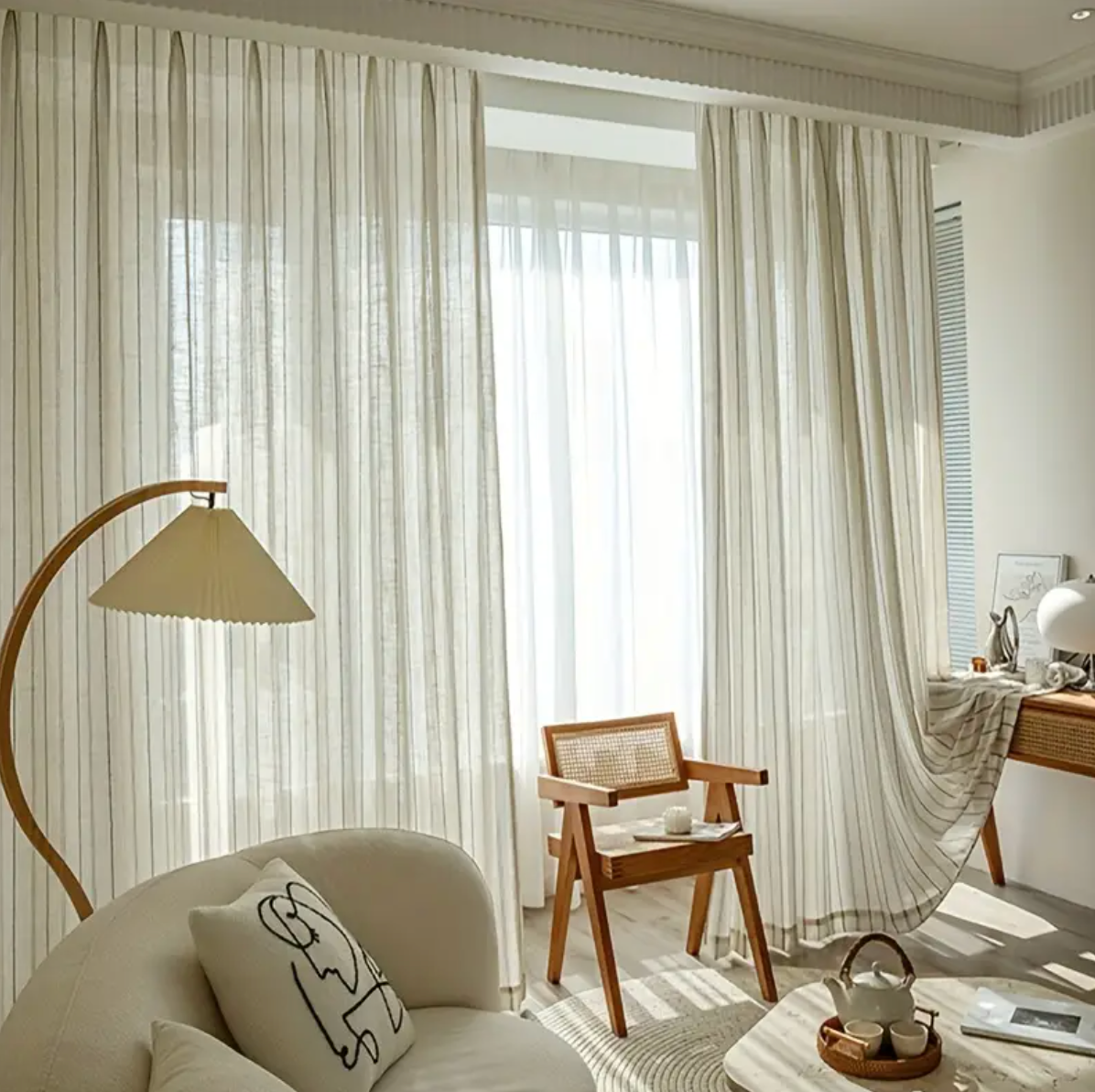 Tiyana Japanese-Inspired Linen Striped Sheer Tulle Curtain