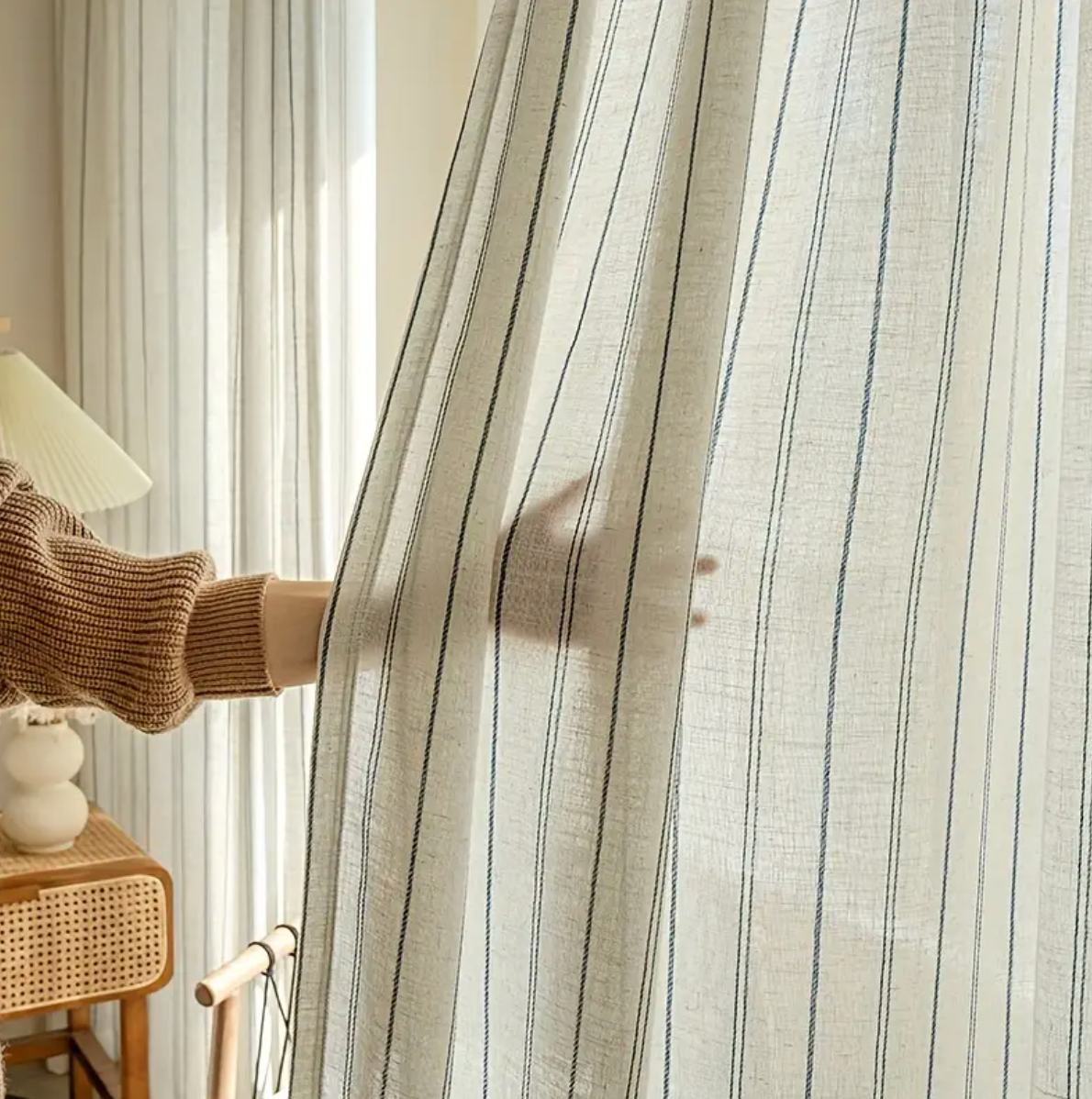 Tiyana Japanese-Inspired Linen Striped Sheer Tulle Curtain