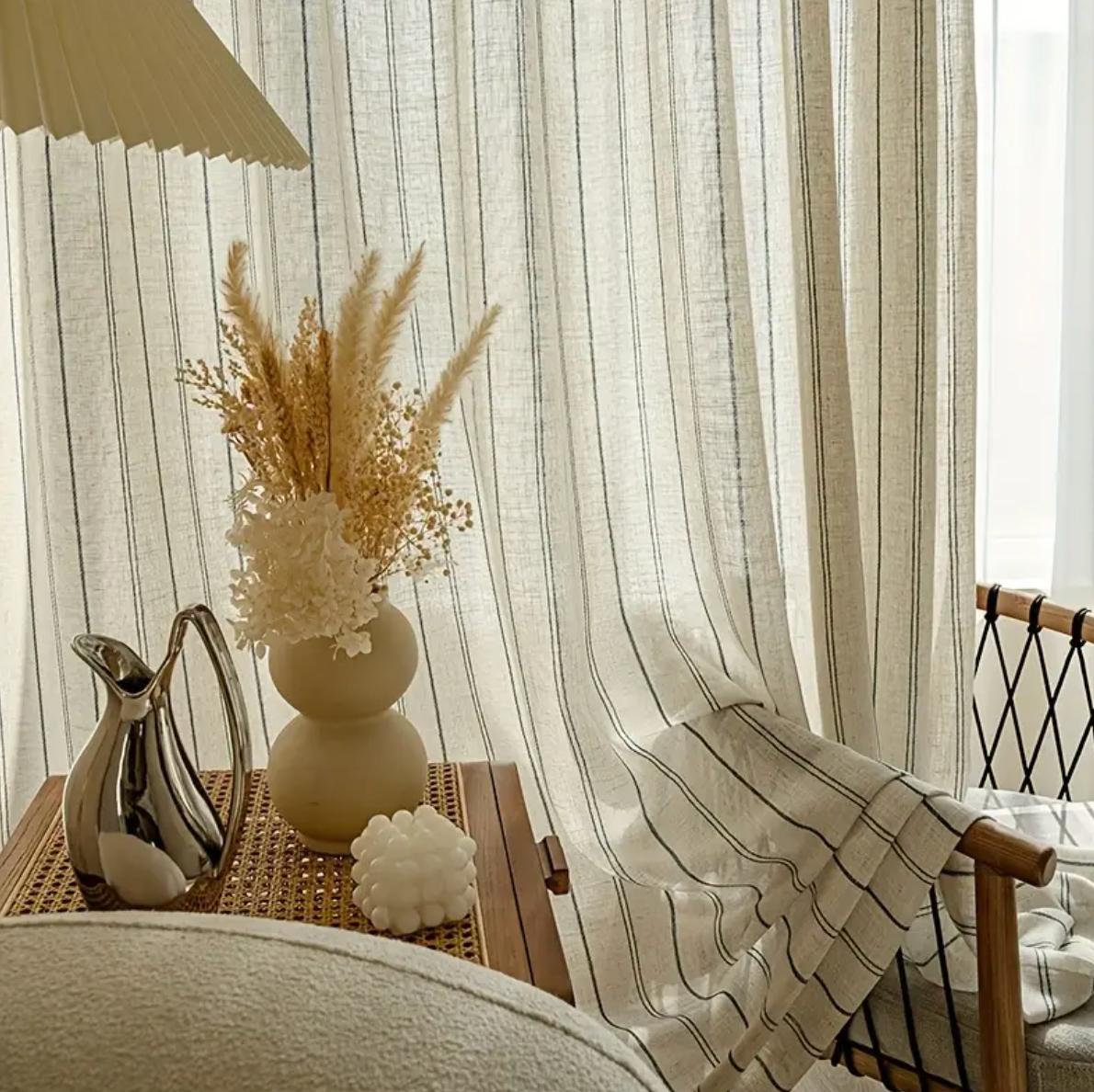 Tiyana Japanese-Inspired Linen Striped Sheer Tulle Curtain