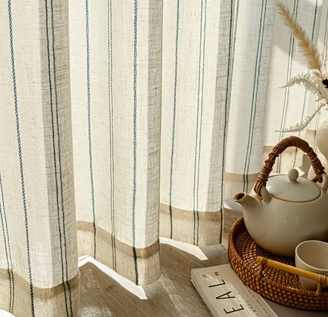 Tiyana Japanese-Inspired Linen Striped Sheer Tulle Curtain