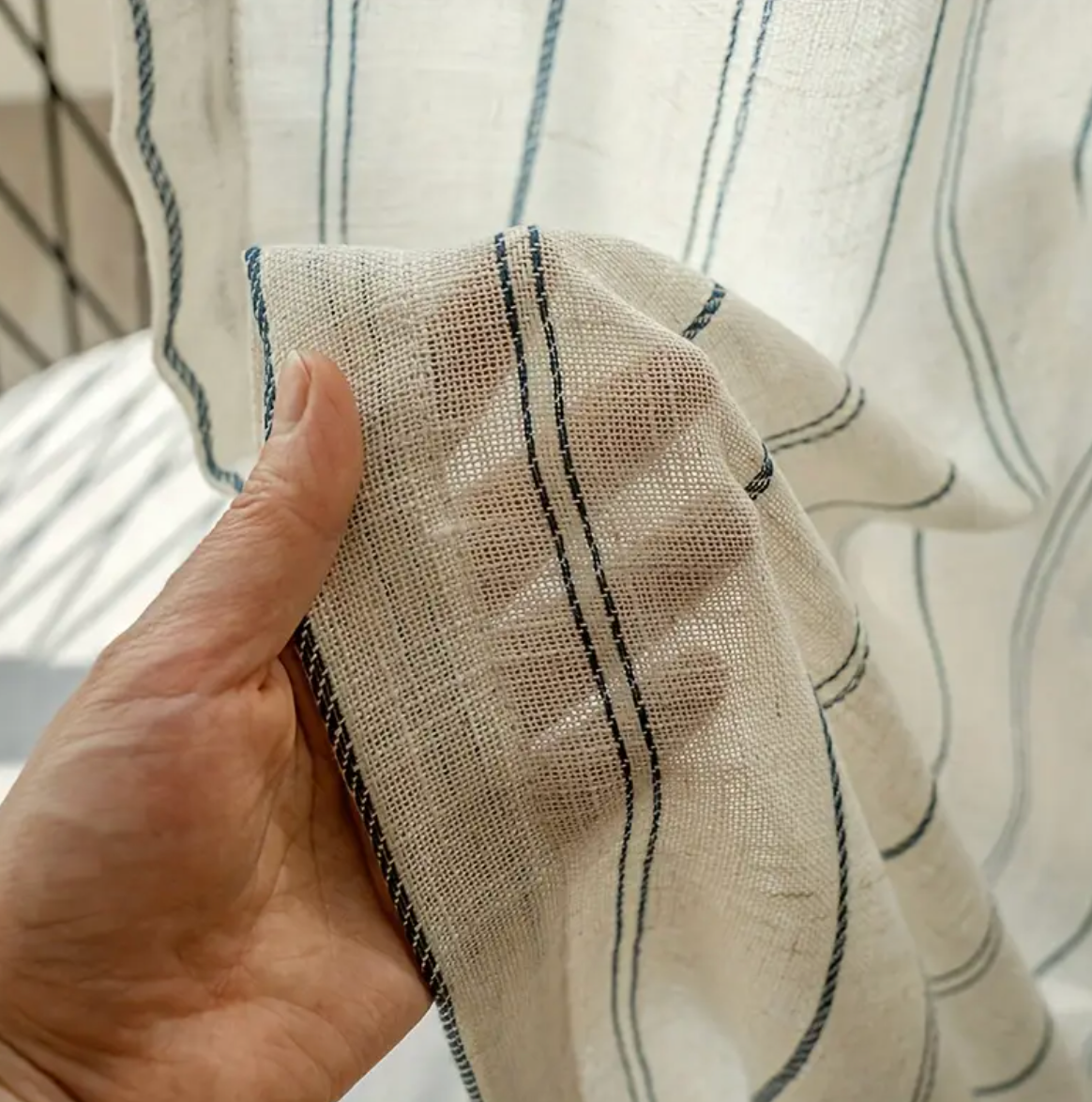 Tiyana Japanese-Inspired Linen Striped Sheer Tulle Curtain