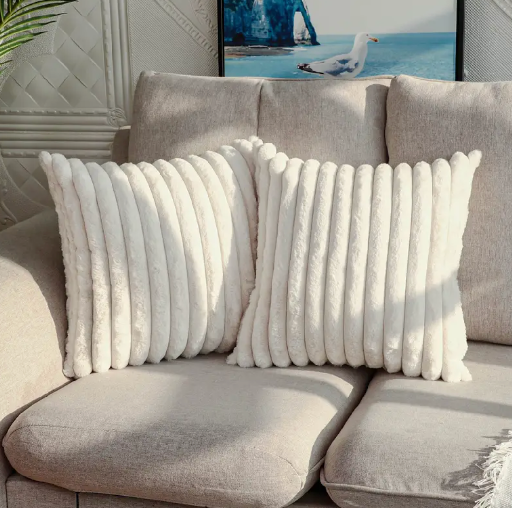 2-Piece Faux Fur Plush Decorative Throw Pillow Covers