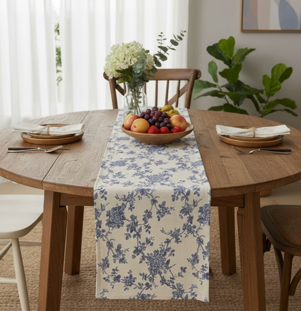 Blue Floral Country Style Table Runners