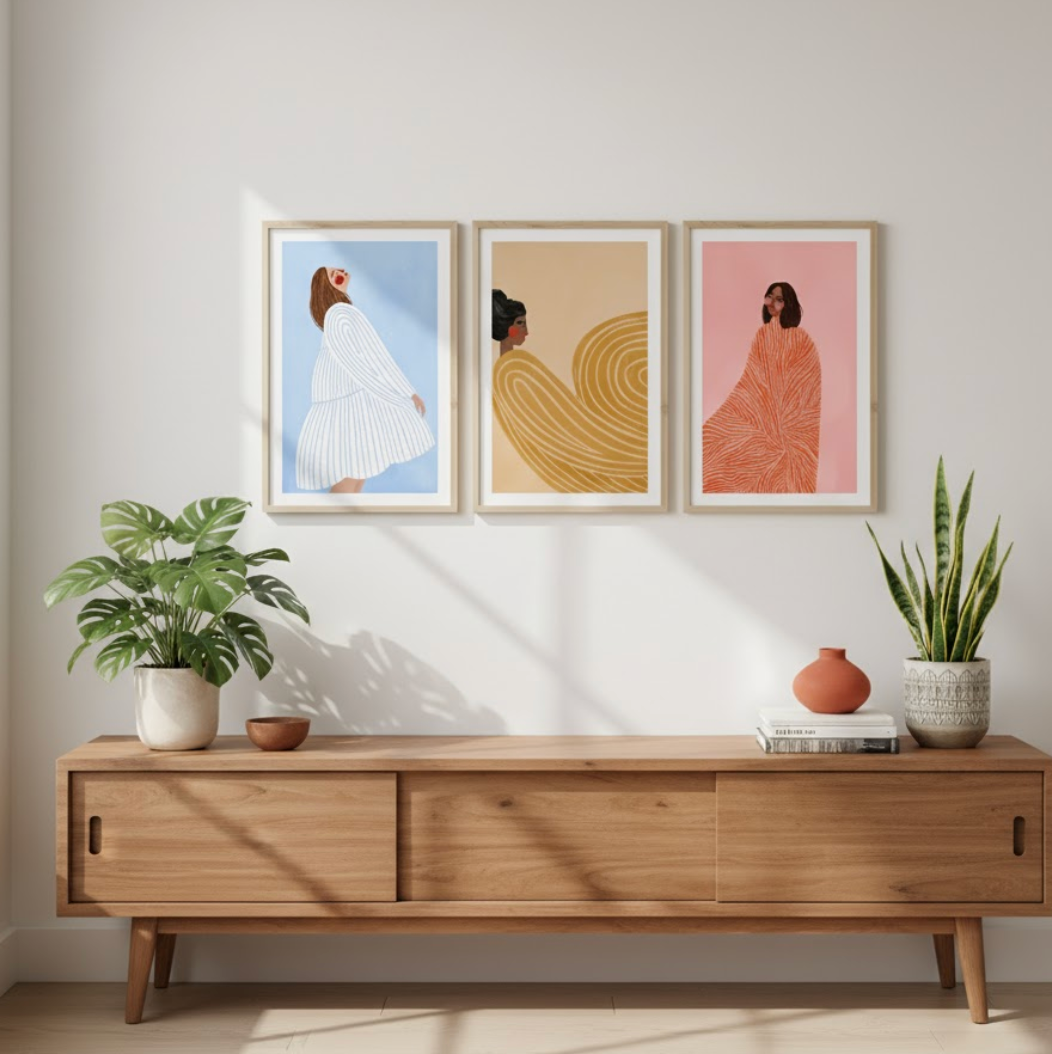 3-Piece Colorful Abstract Stripes Woman